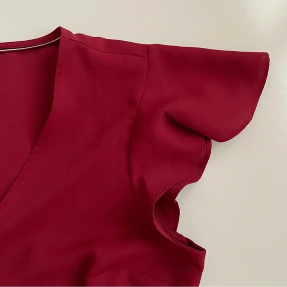 Tommy Hilfiger Red Maroon Burgundy Size S Peplum Wrap Flowy Blouse Top Christmas - Picture 9 of 16